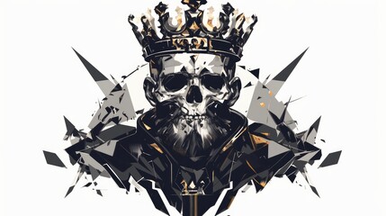 Poster - A striking 2d illustration features a black and white skull donning a crown complete with a stylish beard and moustache all set against a crisp white backdrop