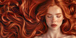 banner for a hair salon featuring glossy, wavy, beautiful red hair on a young woman with long, healthy hair.