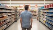 © EVF Images - Hombre de espaldas dentro de un supermercado rodeado de productos.