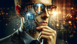 Close-up Business Reflection: Circuit Board in Glasses Illustrating Technological Integration and its Role in Business - Stock Photo Concept
