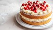 Sponge cake with butter cream on a white background the toning selective focus