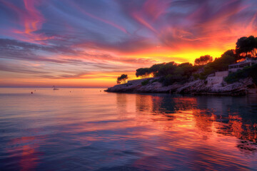 Wall Mural - a visual of a breathtaking sunset at cala salada, focusing on the vibrant colors in the sky and thei