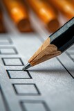 Fototapeta  - Close-Up of a Pencil Marking a Checkbox on a Survey Form