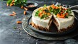 Vegan raw carrot cake healthy food grey stone background