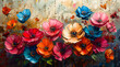 Harmonic Melodies: Lyrical Oil Painting of Flowers Amidst Softly Blurred Music Notes