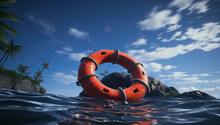A Orange Life Preserver Is Floating In The Wate
