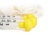 Transdermal gel for cats and dogs. Group of syringes with medicine. Close up of prescription medication to measure dosage and rub in ear of pet. Veterinarian use or home care. Selective focus.
