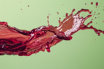 Poster - A vivid red liquid mid-air splash demonstrating dynamic movement and a contrasting green background Perfect to convey energy and vibrancy
