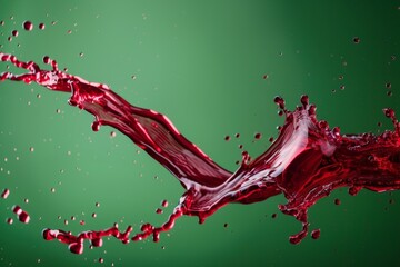 Poster - A vibrant and high-speed capture of red liquid splash, creating an abstract art on a green background