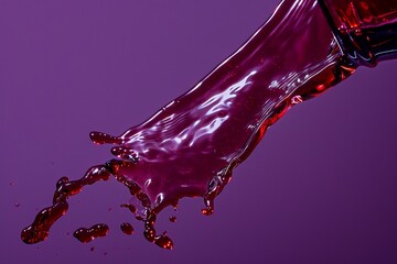 Poster - Captivating image of red liquid splash suspended on a vibrant purple backdrop, showing dynamic movement and fluidity