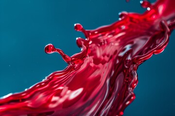 Poster - The image showcases a dynamic red liquid splash, frozen in time against a deep blue background, emphasizing movement and contrast
