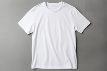 Sticker - a white t shirt mockup on a grey background, in the style of minimalist monochromes сreated with Generative Ai