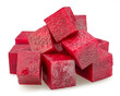 Raw red beetroot cubes isolated on white background. File contains clipping path.