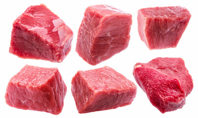 Sticker - Set of diced beef cuts isolated on white.background File contains clipping paths.