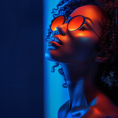 beautiful and modern black woman with afro hair and sunglasses