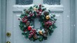 © Alex - Elegant Christmas Wreath on Snowy White Door Generative AI