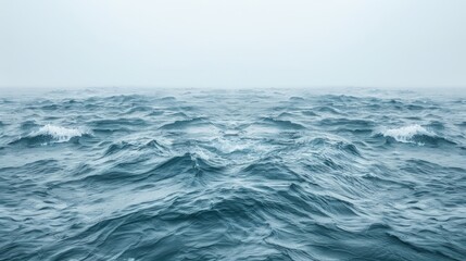    A vast expanse of water, dotted with waves in the foreground, and a background shrouded in foggy secrecy