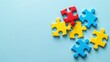 Autism Awareness Puzzle Pieces on Light Blue Background Generative AI