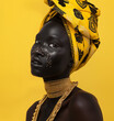 black woman, portrait on yellow background