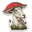   A red-hatted sheep sticker in a flowery field