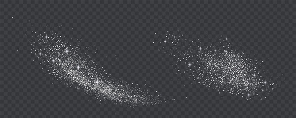 Glittering stars with golden shimmering swirls, shiny glitter design. Magical motion, sparkling lines on a black background.