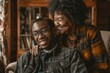 portrait of an African American mother and son embracing each other, family love, old couple