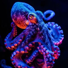 common octopus Octopus vulgaris undewater, neon light, Wildlife animal