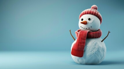 Sticker - A whimsical cartoon snowman made from 2d clipart stands out against a serene blue background