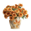 Chrysanthemums in a Fall Themed Pot on transparent background, png	