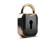 Black and gold secure padlock, password security, identification by safe technology for privacy and confidential data network