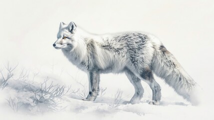 Canvas Print - White Fox in Snow Painting