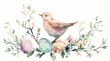 Wall Mural - Bird on Branch with Eggs