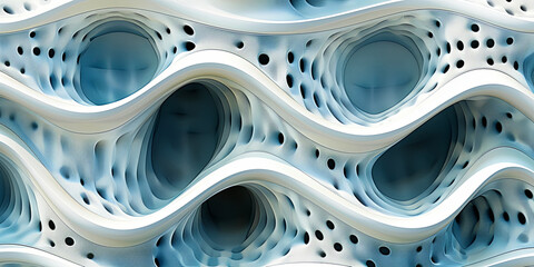 Wall Mural - The image is a blue and white abstract piece with a wave-like pattern