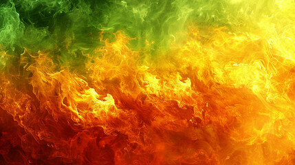 Wall Mural - a bright orange and green flame with yellow and red streaks