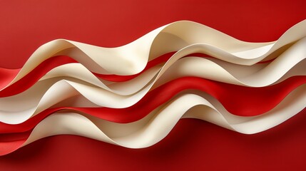 Wall Mural -   A red and white wavy background with a white and red wave on each side