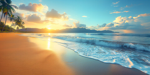 Canvas Print - Sunset on the ropical beach 