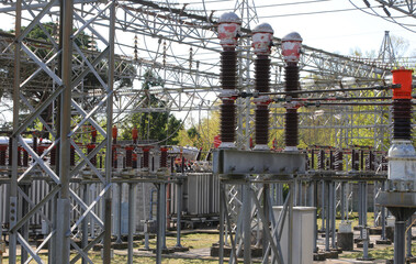 Sticker - Inside a Substation with many circuit breakers busbars and isolators