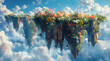 Islands of Serenity: Oil Painting Illustrates Floating Oasis of Flowers and Butterflies