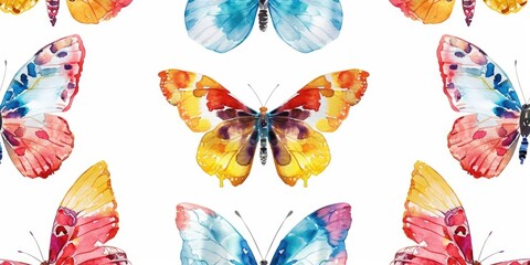 Poster - Colorful Butterflies on White Background