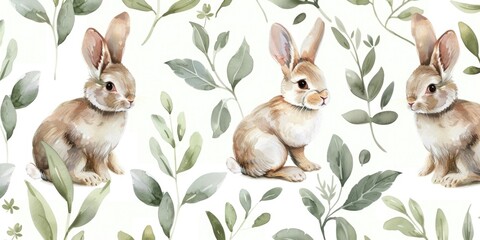 Sticker - Rabbit surrounded by leaves