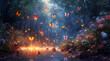 Enchanted Showers: Oil Painting Captures Magical Rainfall in Luminous Garden