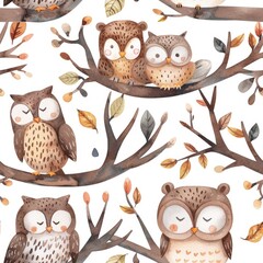 Canvas Print - Owls perched on tree branch