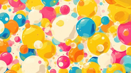 Wall Mural - Vibrant inflated balls scattered across a cheery backdrop create a lively pattern featuring a mix of yellow pink orange and blue spheres Evoking a sense of celebration the design is perfect