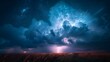 Eerie and Dramatic Stormy Night Sky with Dark Clouds and Lightning. Concept Stormy Night Sky, Dark Clouds, Lightning, Eerie Atmosphere, Dramatic Setting
