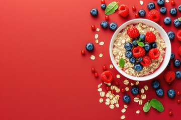 Wall Mural - Oatmeal with Berries and Blueberries