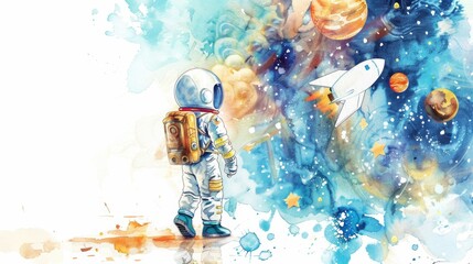 Wall Mural - astronaut observing planets