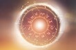 Concept of astrology horoscope inside a big zodiac wheel