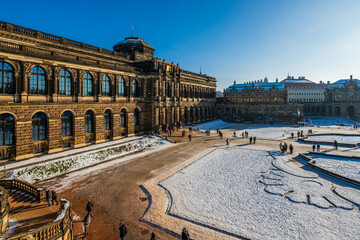 Canvas Print - The baroque palatial complex Zwinger in Dresden on a cold winter day.