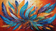 Abstract oil painting, vibrant phoenix feathers depicted with palette knife strokes.