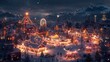 Enchanting winter carnival scene with festive lights and snowy landscape